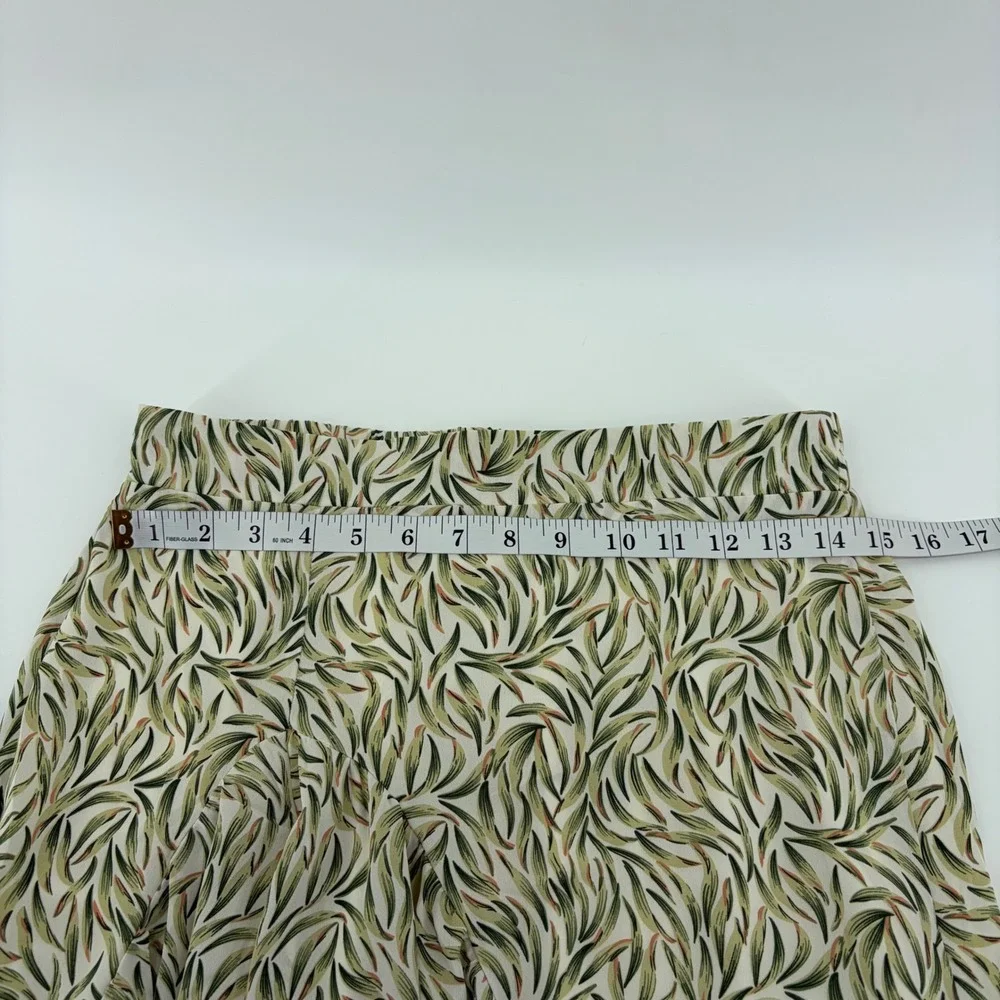 &merci Womens Medium Green Leaf Print High-Low Ruffle Midi Skirt‎ Elastic Waist